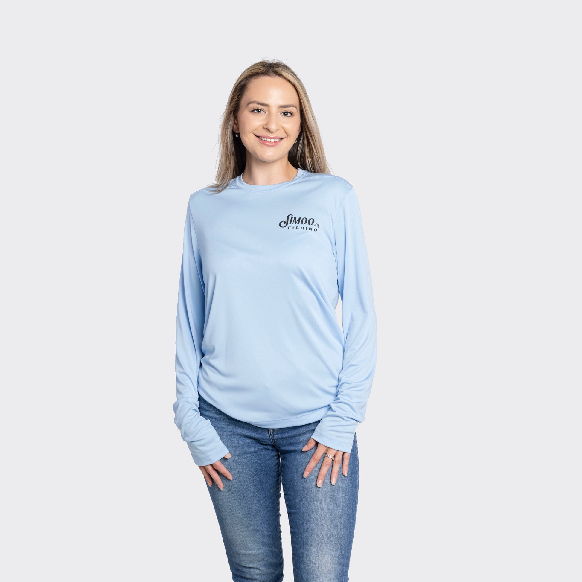 Blue long sleeve fishing shirt